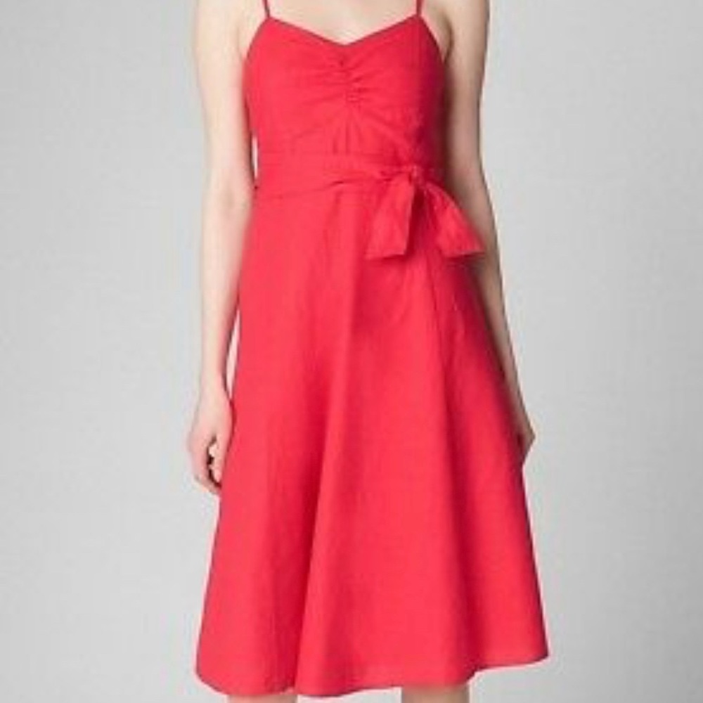 Gap Fit and Flare Cami Dress -Linen-Cotton Red S 2